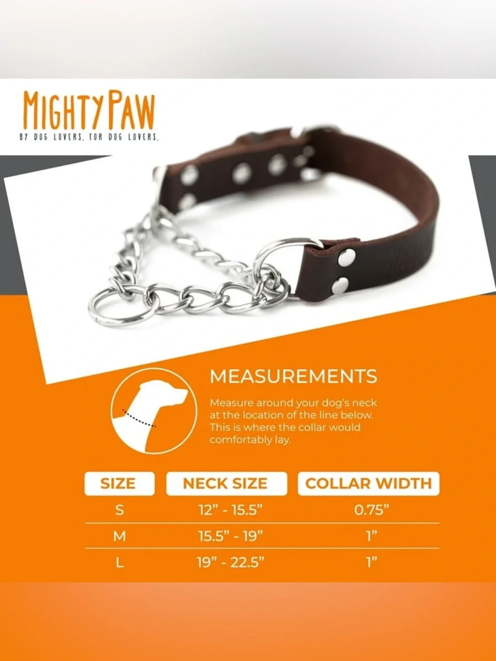 NWOT Mighty Paw Leather Martingale Dog Collar, Medium